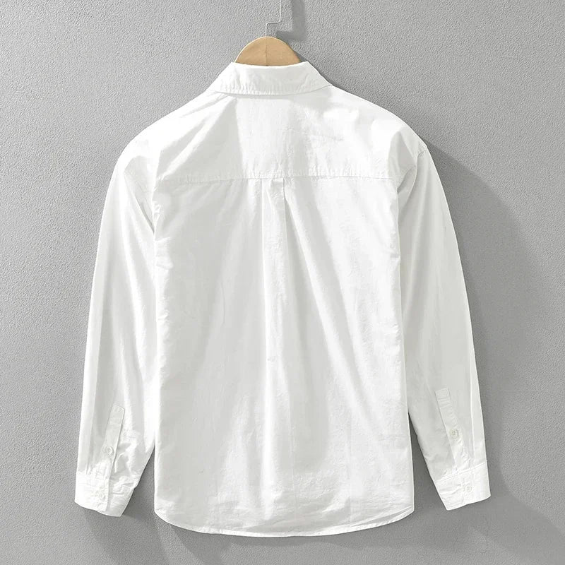 Men's White Casual Long Sleeve Shirt – Spring & Autumn Wear