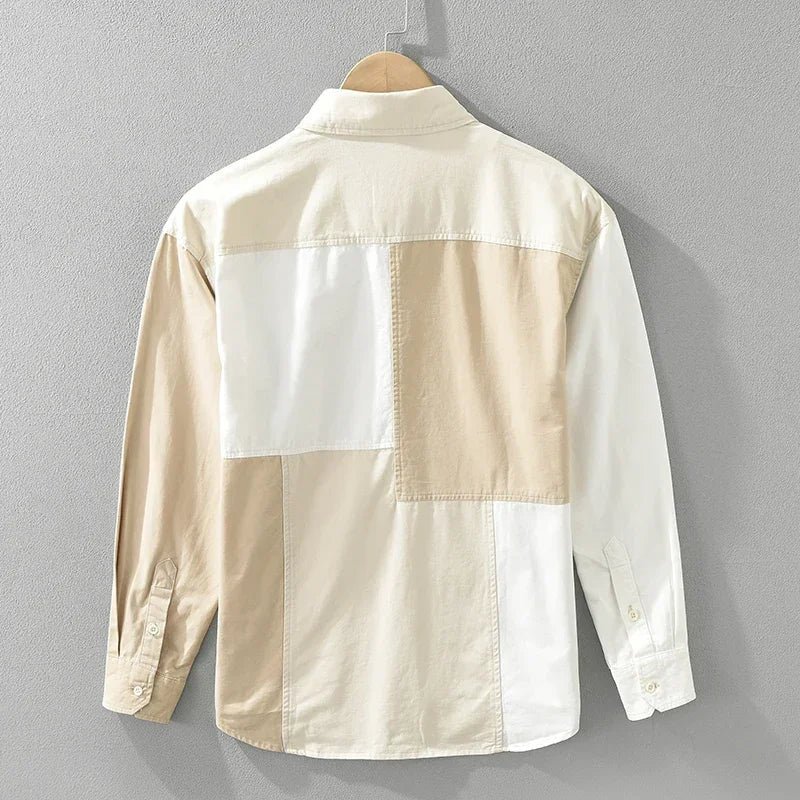 Men's Color-Blocked Plaid Patchwork Shirt