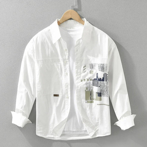 Men's White Casual Long Sleeve Shirt – Spring & Autumn Wear