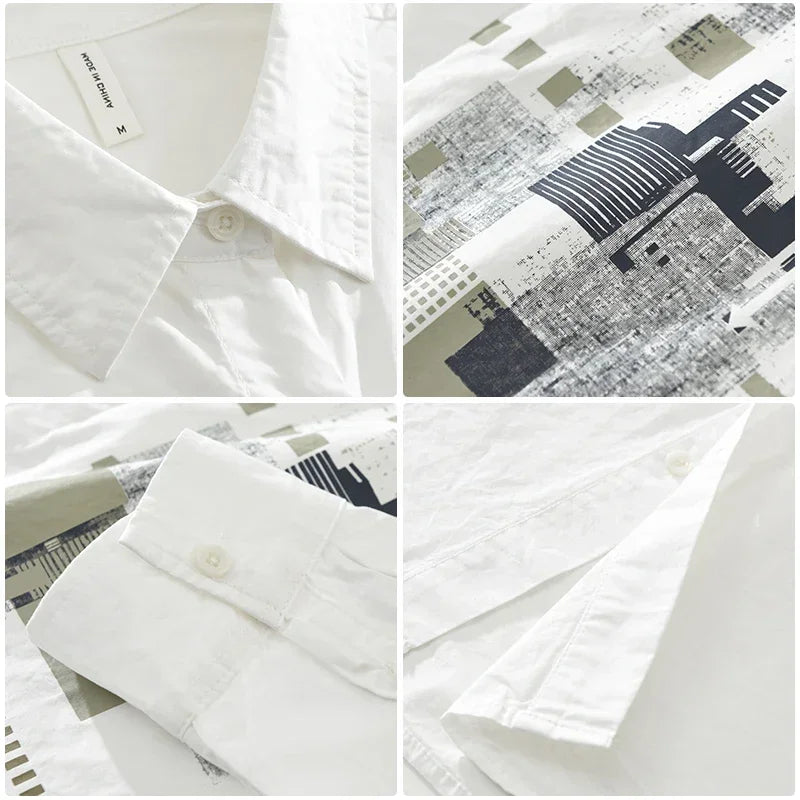 Men's White Casual Long Sleeve Shirt – Spring & Autumn Wear