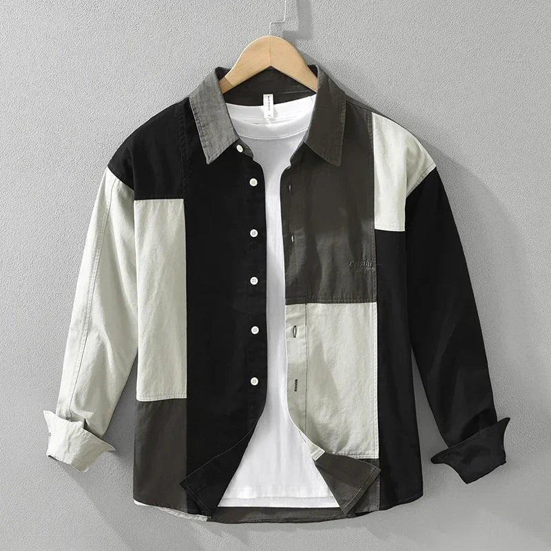 Men's Color-Blocked Plaid Patchwork Shirt