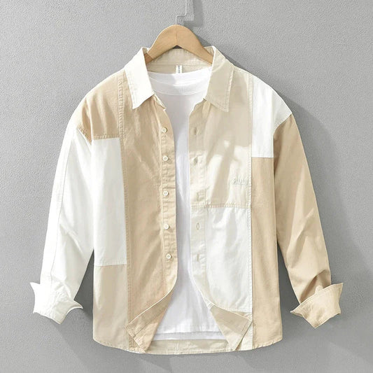Men's Color-Blocked Plaid Patchwork Shirt