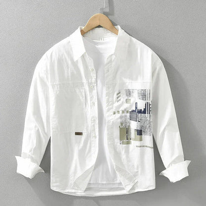 Men's White Casual Long Sleeve Shirt – Spring & Autumn Wear
